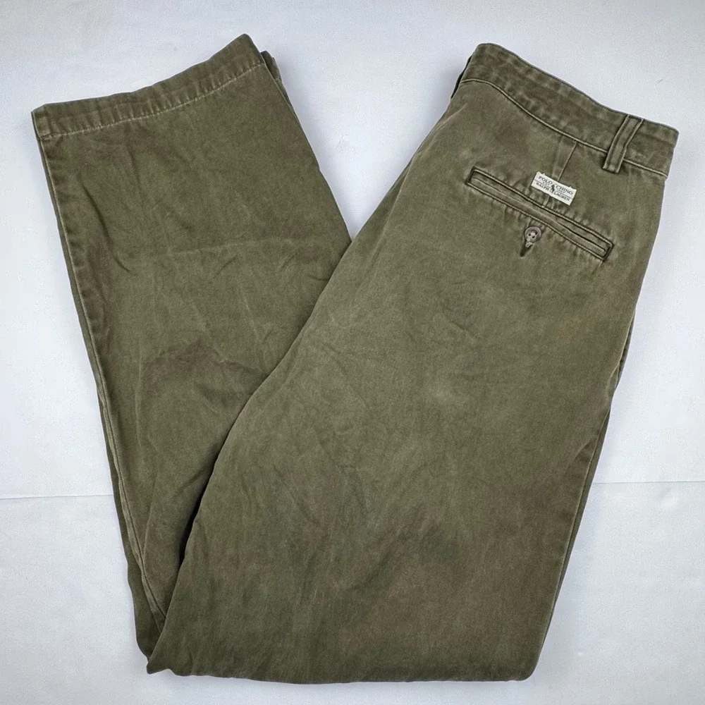 Polo Ralph Lauren Chino Pants 32x30 Olive Green Cotton Pleated Classic Preppy